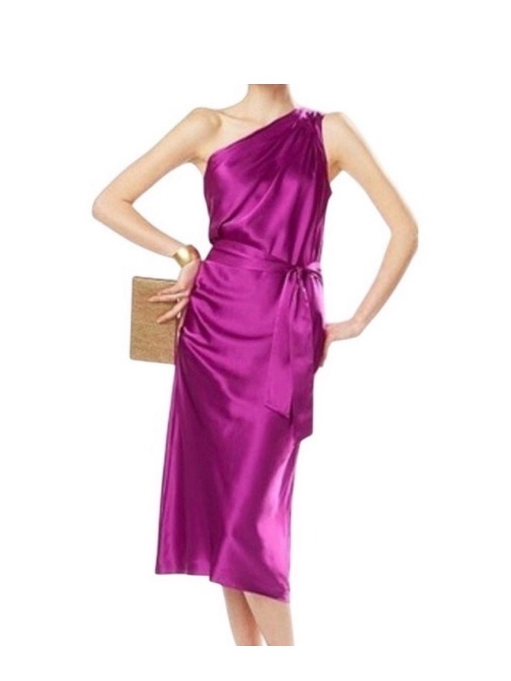 Banana Republic One-Shoulder Silk Dress in Fuchsia